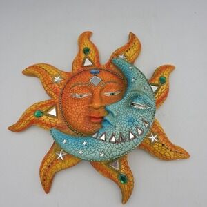 13"H Burgundy Sun and Moon Mosaic Wall Plaque Ornament Home Decor Unique Gift